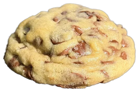 Cookie Classic inteiro, massa dourada cheia de gotas de chocolate; aberto, massa amanteigada com as gotas de chocolate ao leite e meio amargo derretidas por dentro